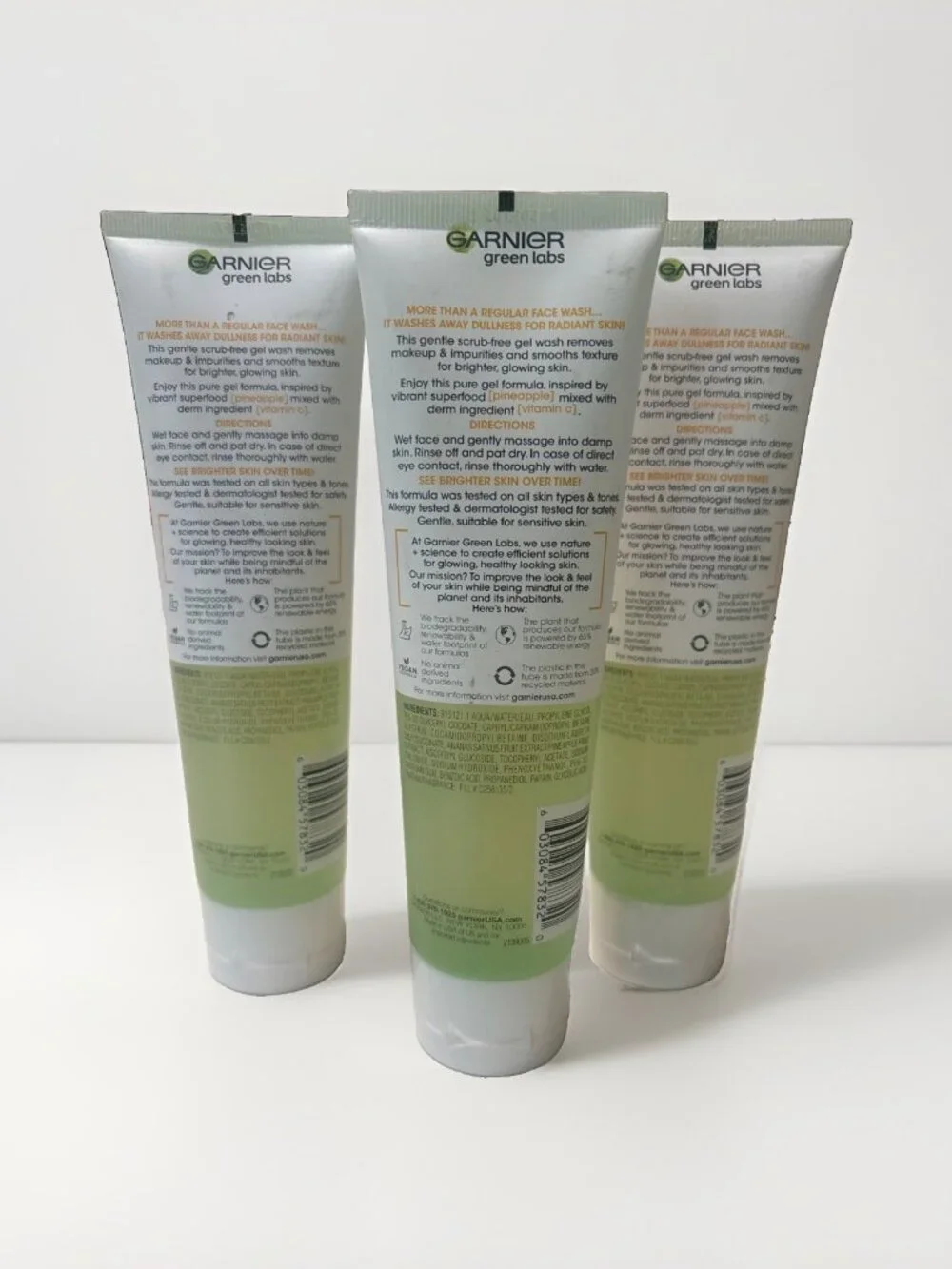 GARNIER GREEN LABS BRIGHTENING GEL WASH PINEA-C 4.4 OZ NWOB LOT OF 3